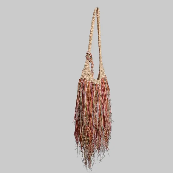 Vintage Raffia Rainbow Fringe Hobo Bag - Picture 3 of 7
